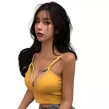 Женская майка-бюстгальтер со встроенной полкой, без косточек, с V-образным вырезом, с подкладкой, для тренировок и бега, для йоги