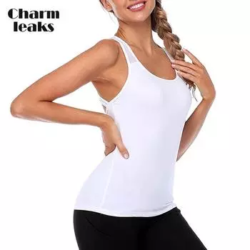 Женская майка Charmleaks из полиэстера, нерегулируемый спортивный жилет с круглым вырезом и перекрещенной спиной