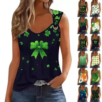 Женская майка для девочек, повседневная майка, топы для женщин, симпатичный вязаный топ-майка с градиентным цветочным принтом, свободный крой, топы без рукавов с струящейся люверсами L циан
