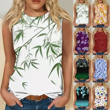 Женская майка для девочек, повседневный топ с цветочным принтом, топы на бретелях для женщин, свободные топы без рукавов, струящиеся S винный