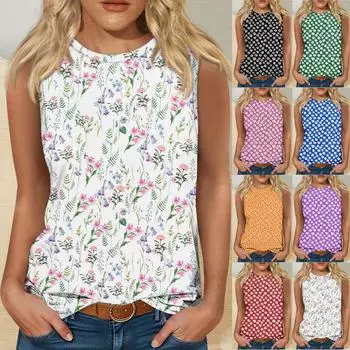 Женская майка для девочек, повседневный топ с цветочным принтом, топы на бретелях для женщин, свободные топы без рукавов, струящиеся XXL белый