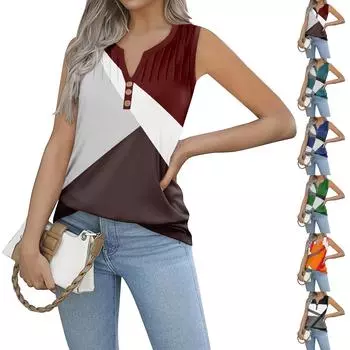 Женская майка для девочек с цветными принтами Повседневный топ Майки для женщин Свободный крой Топы без рукавов Струящиеся M