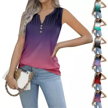 Женская майка для девочек с градиентным принтом, повседневная майка, майки для женщин, свободный крой, топы без рукавов, струящиеся L чёрный