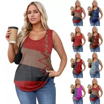 Женская майка для девочек с принтом, повседневная майка, майки для женщин, свободный крой, топы без рукавов, струящиеся L синий