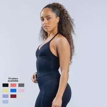 Женская майка для йоги Cross-Border DF Halter Neck 2025 года: Дышащая, облегающая спортивная одежда Small жёлтый