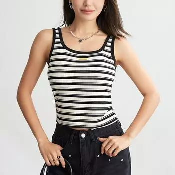 Женская майка, футболка с квадратным вырезом, полосатый облегающий повседневный топ One size чёрный