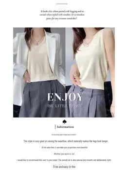 Женская майка Ice Silk с V-образным вырезом - летний трикотажный топ без рукавов, модный однотонный белый цвет Large