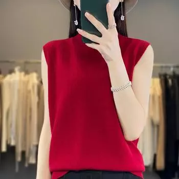 Женская майка из 100% шерсти без рукавов, СОВРЕМЕННАЯ НОВАЯ SAGA, весенне-осенняя футболка, водолазка, вязаный шерстяной топ, мягкий базовый жилет, женский S белый