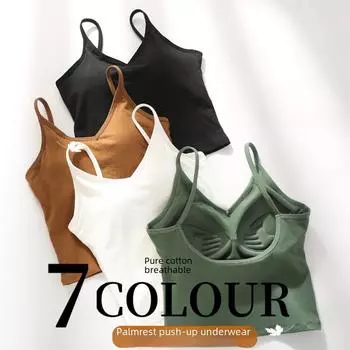 Женская майка из чистого хлопка с U-образным вырезом на спине и накладками на грудь - спортивный бюстгальтер для йоги Large (55-67.5 kg)