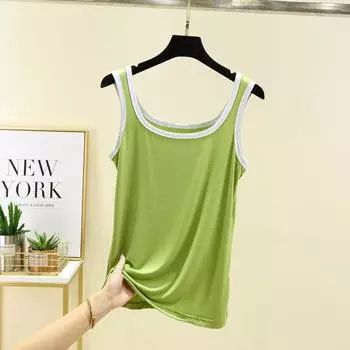 Женская майка из ледяного шелка, весна-лето, нижнее белье, модальная базовая футболка, верхняя одежда, короткая, облегающая, без рукавов, красивая спина, майка Fruit Green M (recommended 40.00 kg-55.00 kg