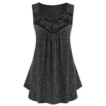 Женская майка, летняя кружевная лоскутная жилетка больших размеров, зеленая, серая, свободная футболка без рукавов с v-образным вырезом L серый