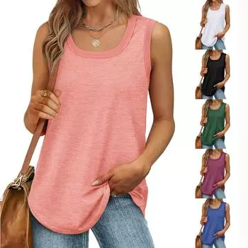 Женская майка, летняя свободная майка без рукавов с краем, большой круглый вырез, изогнутый подол, короткие рукава L