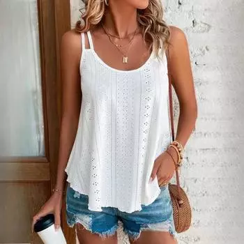 Женская майка-майка с двойными плечами, жаккардовая внутренняя безрукавка с круглым вырезом S белый