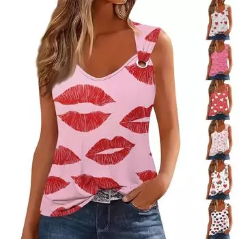 Женская майка, нарядные повседневные рубашки, летние свободные майки, милая модная одежда, блузки без рукавов L красный