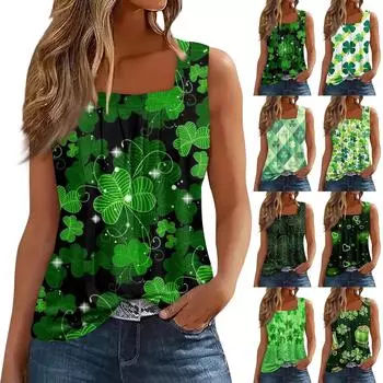 Женская майка, повседневная модная блузка без рукавов с принтом и квадратным воротником, подходит для лета XXL