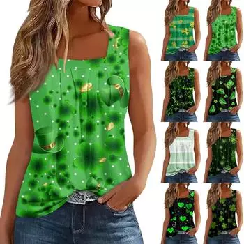 Женская майка, повседневная модная блузка без рукавов с принтом и квадратным воротником, подходит для лета S