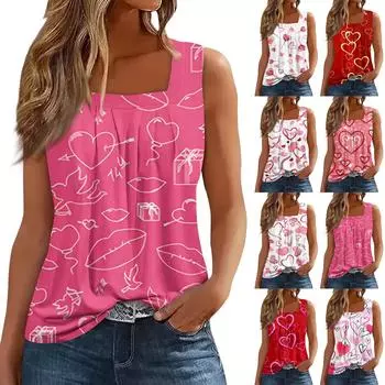 Женская майка, повседневная модная блузка без рукавов с принтом и квадратным воротником, подходит для лета M