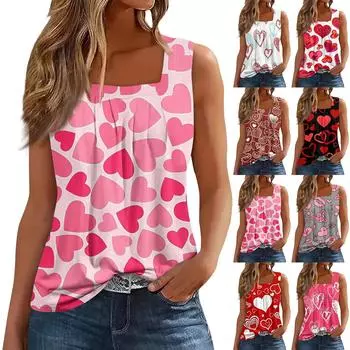 Женская майка, повседневная модная блузка без рукавов с принтом и квадратным воротником, подходит для лета XXL