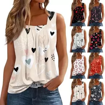 Женская майка, повседневная модная блузка без рукавов с принтом и квадратным воротником, подходит для лета S