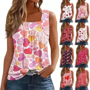 Женская майка, повседневная модная блузка без рукавов с принтом и квадратным воротником, подходит для лета S киноварь