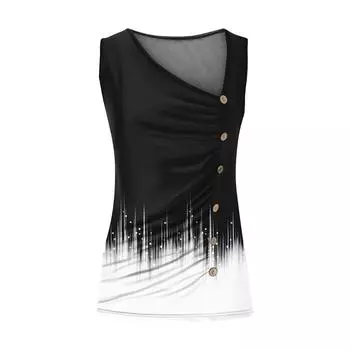 Женская майка, повседневная модная блузка на пуговицах без рукавов с v-образным вырезом и принтом, летняя XXL белый