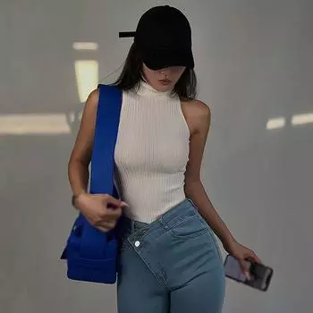 Женская майка, приталенный пуловер, футболка, трикотажная водолазка без рукавов, однотонная базовая рубашка One Size