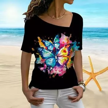 Женская майка с 3D-коконом и бабочкой с нестандартным воротником и короткими рукавами, женская футболка XS фиолетовый