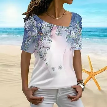 Женская майка с 3D-языком птиц и цветочным ароматом, нерегулярный воротник, майка с короткими рукавами, женская футболка XS фиолетовый