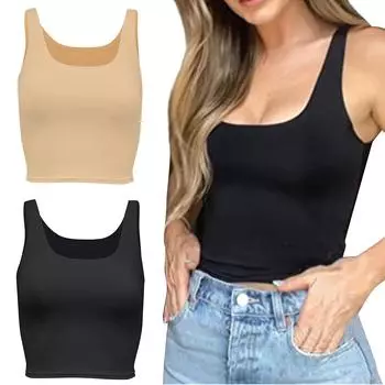 Женская майка с двойной подкладкой, контурная майка, укороченная майка без рукавов, базовая майка из гладкой маслянистой ткани L бежевый