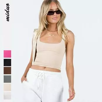 Женская майка с европейским и американским модным брендом, сексуальная приталенная рубашка с квадратным вырезом и пикантной девушкой S