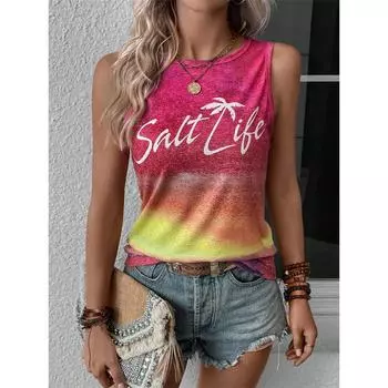 Женская майка с гавайским принтом, летняя, повседневная, женская майка с круглым вырезом, женская футболка без рукавов для отдыха на природе и пляжа S