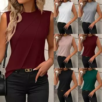 Женская майка с камзолом, майка, летняя рубашка без рукавов с круглым вырезом, блузка S чёрный