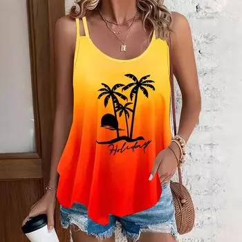 Женская майка с круглым вырезом и градиентным принтом без рукавов 1XL оранжевый