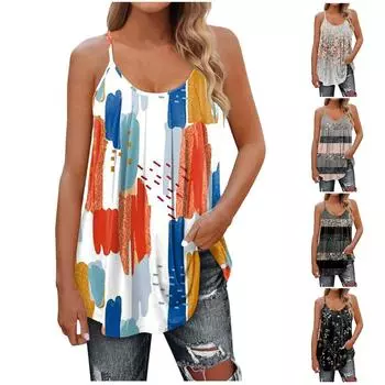 Женская майка с круглым вырезом, повседневная футболка без рукавов с принтом и регулируемым верхом XL оранжевый