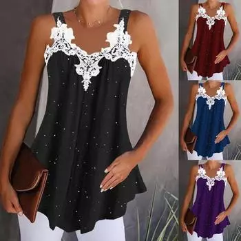 Женская майка с кружевной отделкой и v-образным вырезом, повседневные свободные туники без рукавов 5XL чёрный