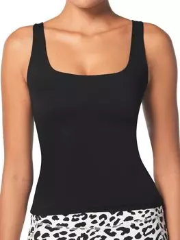 Женская майка с квадратным вырезом, без рукавов, с двойной подкладкой, мягкая, эластичная, базовая модель для йоги, повседневной носки или в качестве многослойной одежды XS чёрный