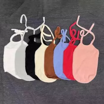 Женская майка с лямкой на шее, вязаная повязка с ворсом One Size