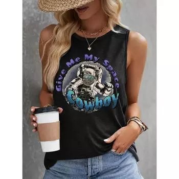 Женская майка с принтом астронавта на 3D-принте, модная женская футболка без рукавов для активного отдыха, летняя повседневная женская майка S