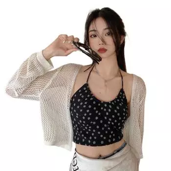 Женская майка с тонким сексуальным открытым пупком, без рукавов, цветочный принт