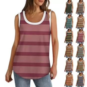 Женская майка с U-образным вырезом, базовые повседневные летние топы без рукавов с глубоким вырезом и принтом по бокам для женщин L синий