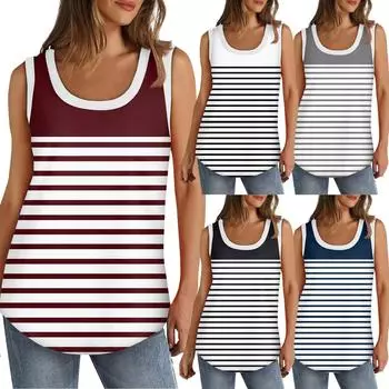 Женская майка с U-образным вырезом, базовые повседневные летние летние топы без рукавов с глубоким вырезом и принтом для женщин L чёрный