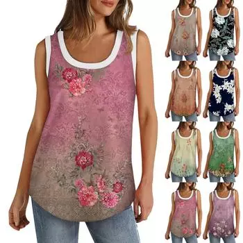 Женская майка с U-образным вырезом, базовые повседневные летние топы без рукавов с глубоким вырезом и принтом по бокам для женщин XXXL жёлтый