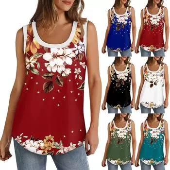Женская майка с U-образным вырезом, базовые повседневные летние летние топы без рукавов с глубоким вырезом и принтом для женщин L