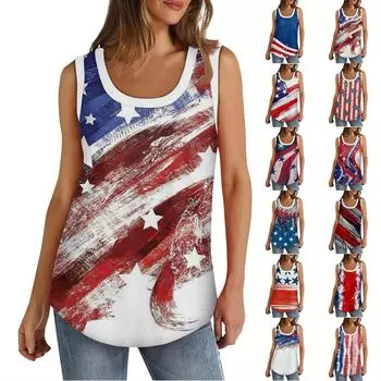 Женская майка с U-образным вырезом, базовые повседневные летние летние топы без рукавов с глубоким вырезом и принтом для женщин L синий