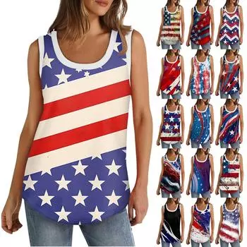 Женская майка с U-образным вырезом, базовые повседневные летние летние топы без рукавов с глубоким вырезом и принтом для женщин L чёрный