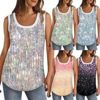 Женская майка с U-образным вырезом, базовые повседневные летние летние топы без рукавов с глубоким вырезом и принтом для женщин L зелёный