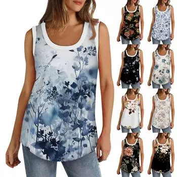 Женская майка с U-образным вырезом, базовые повседневные летние летние топы без рукавов с глубоким вырезом и принтом для женщин XXXL