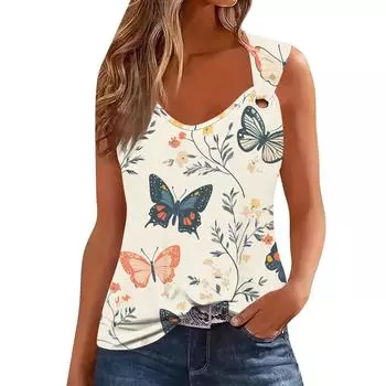 Женская майка с V-образным вырезом, базовая, с принтом, повседневная, струящаяся, без рукавов, с глубокими боковыми вырезами для женщин L бежевый