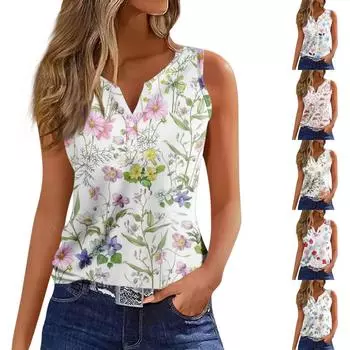 Женская майка с V-образным вырезом, базовые повседневные летние летние топы без рукавов с глубоким боковым вырезом и принтом для женщин L синий