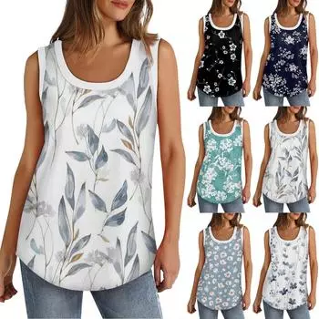 Женская майка с V-образным вырезом, базовые повседневные летние летние топы без рукавов с глубоким боковым вырезом и принтом для женщин M